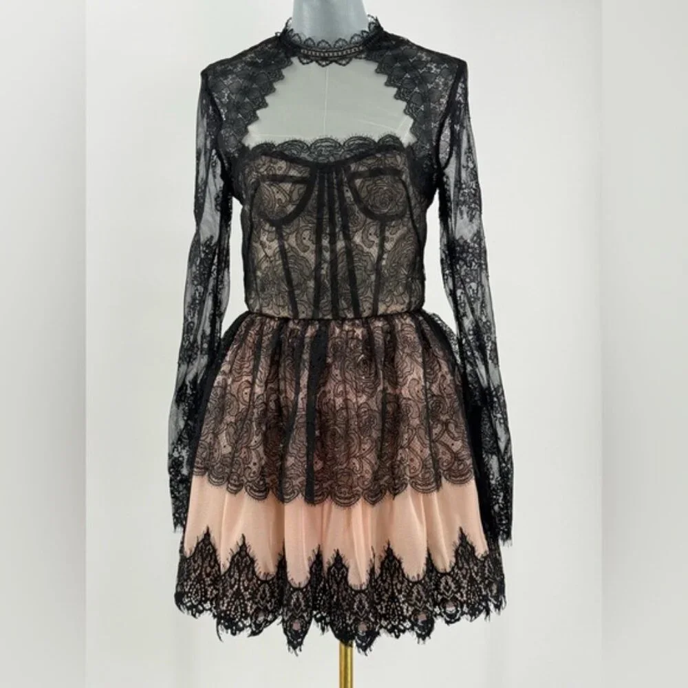 🆕 BRONX & BANCO 🧿 NWOT Daphne Illusion Lace Long Sleeve Mini Dress, Sz M US 6 - Picture 10 of 13